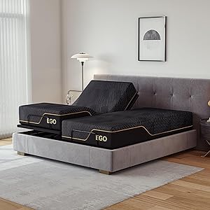 EGOHOME Split King Adjustable Bed Frame and 14 inch Copper Gel Memory Foam Mattress Set, Metal Foldable Bed Base with Remote, Independent Head and Foot Incline, Zero Gravity Mode, Easy Assembly