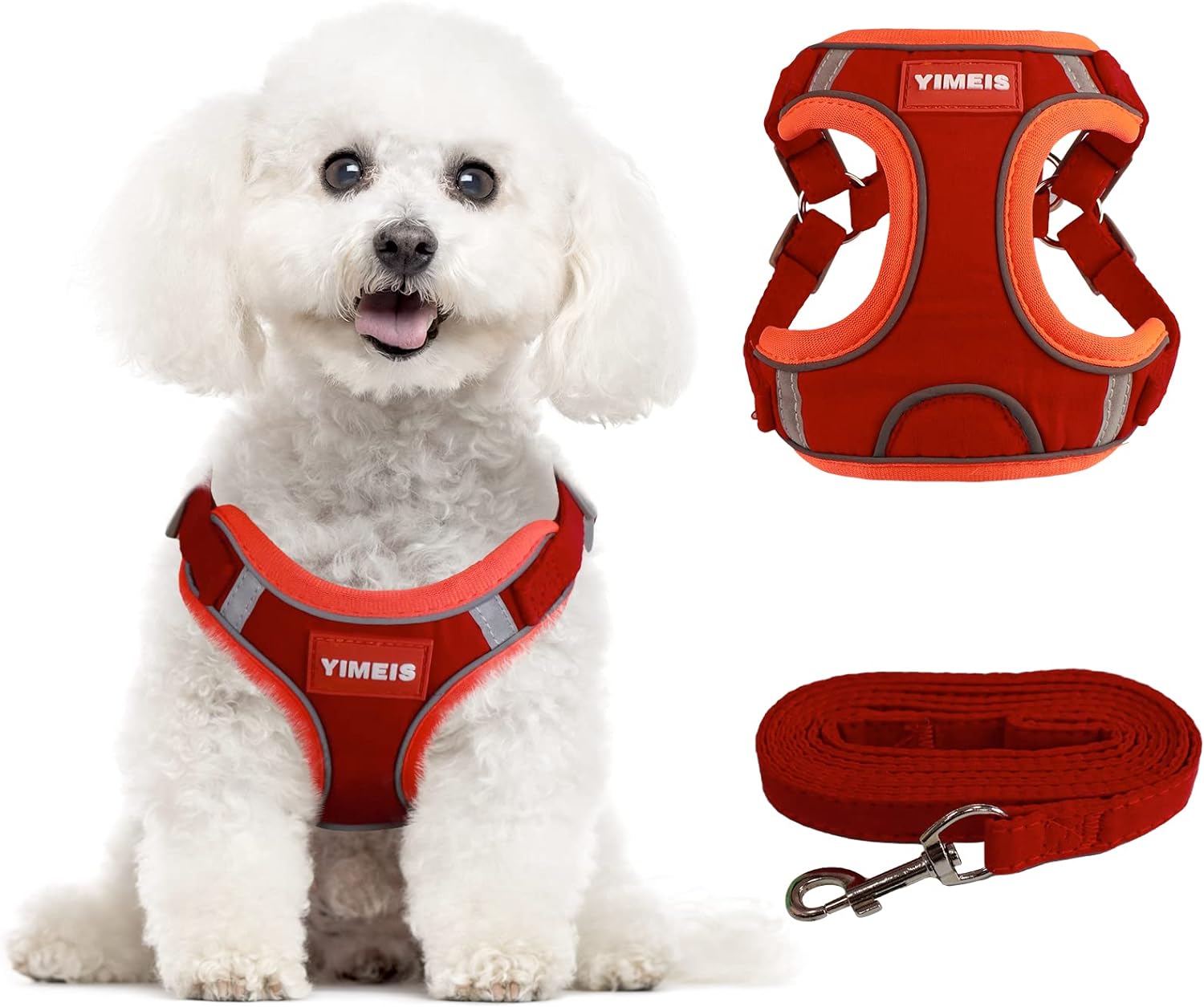 YIMEIS Dog Harness and Leash Set, No Pull Soft Mesh Pet Harness, Reflective Adjustable Puppy Vest for Small Medium Large Dogs, Cats (Red, X-Small (Pack of 1)