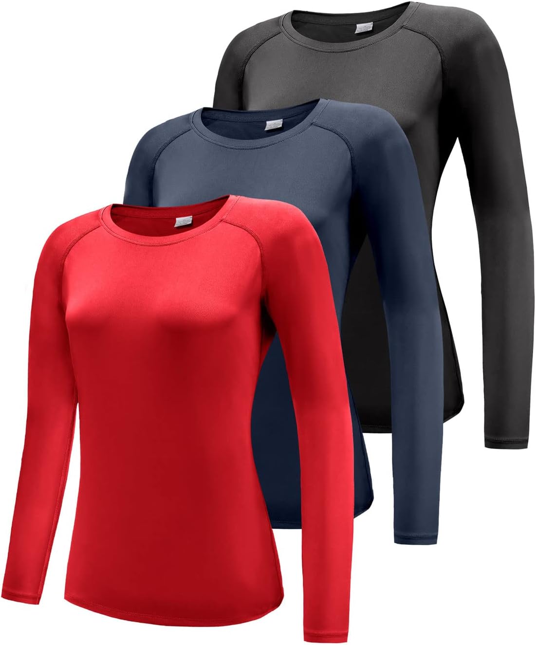 Women' 3 Pack Long Sleeve Workout Running Shirts, UPF 50+ Sun Protection Shirts, Athletic Exercise Gym Yoga T-Shirts Tops