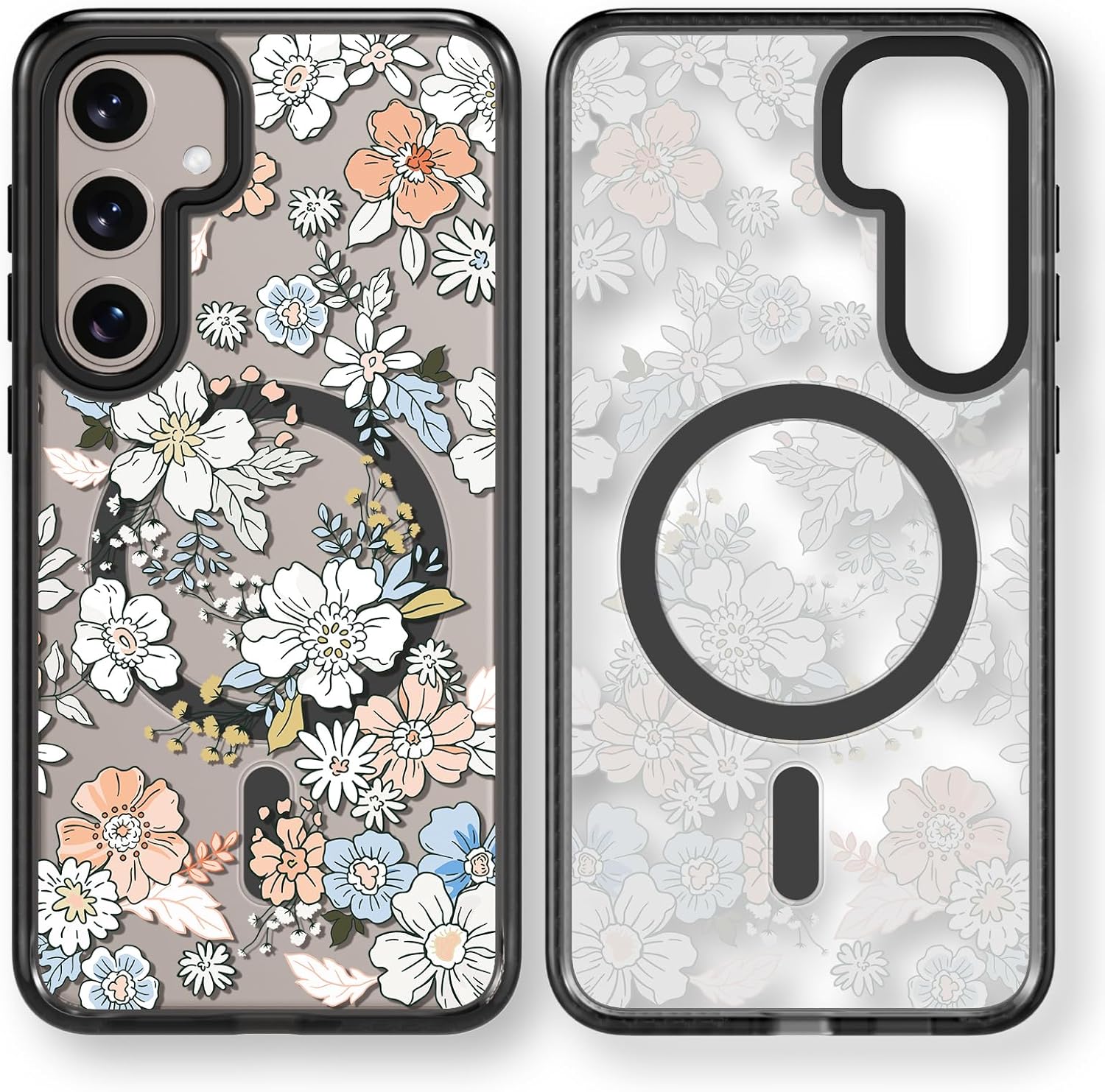 Magnetic for Samsung Galaxy S24 Magsafe Case Cute Aesthetic - Fashion Funny Lovely Flower Print Cover - Durable Shockproof Protective Phone Case 6.2 Black