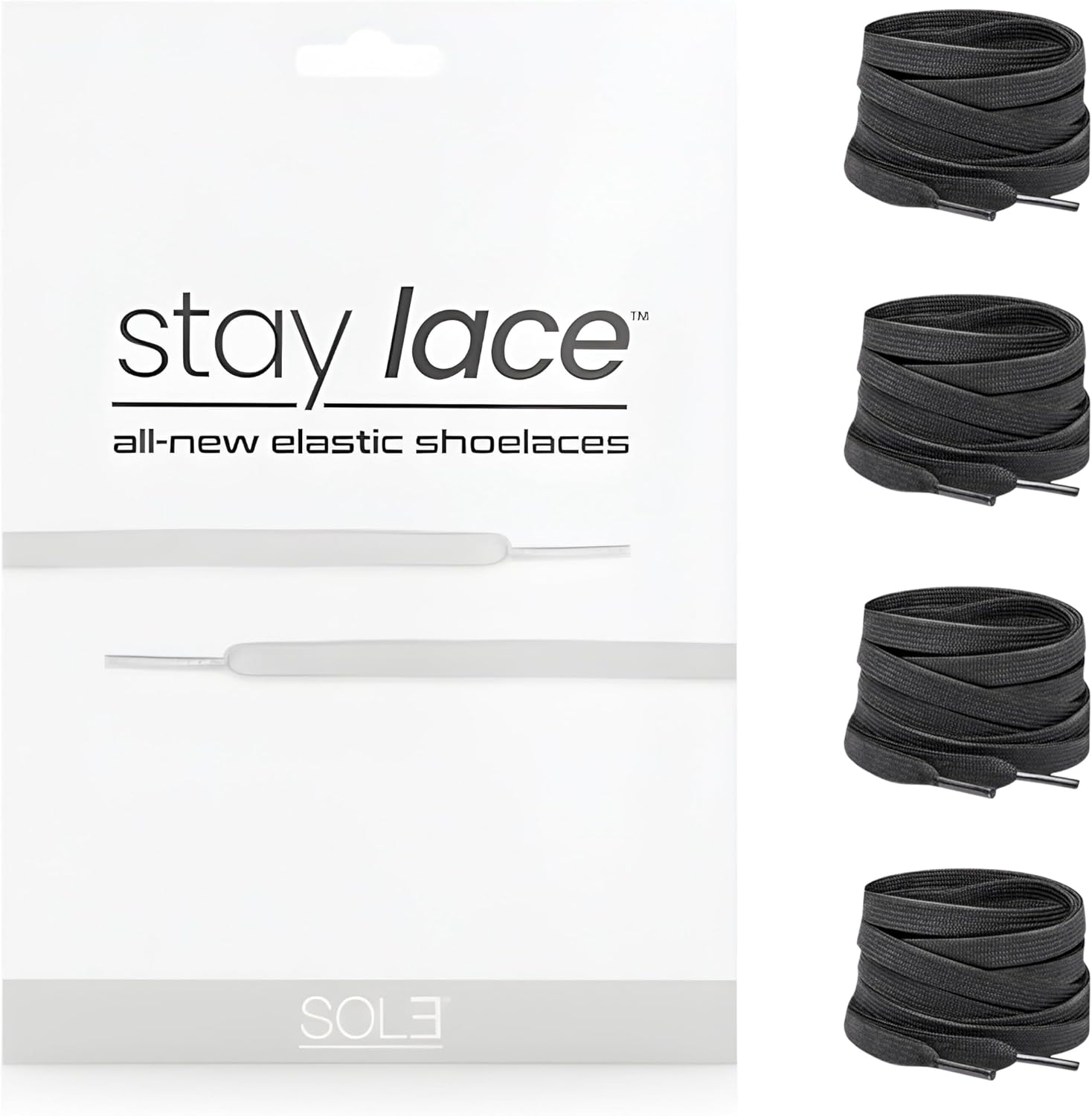 SOL3 Stay Lace Elastic Shoe Laces, 2 Pairs - Flat Stretch Replacement Shoelaces for High Top Converse, Blazer & Vans Sneakers