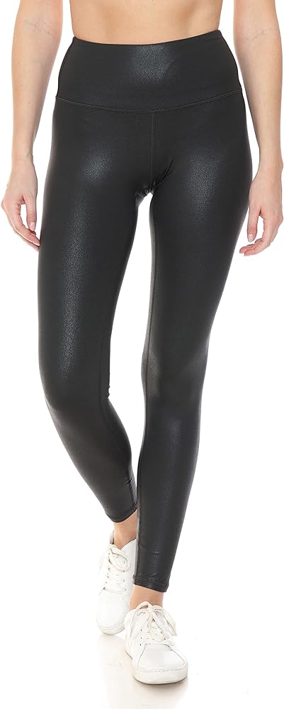 Leggings Depot Women's High Waist Comfy Faux Leather Leggings Tights Stretchy Pleather Pants