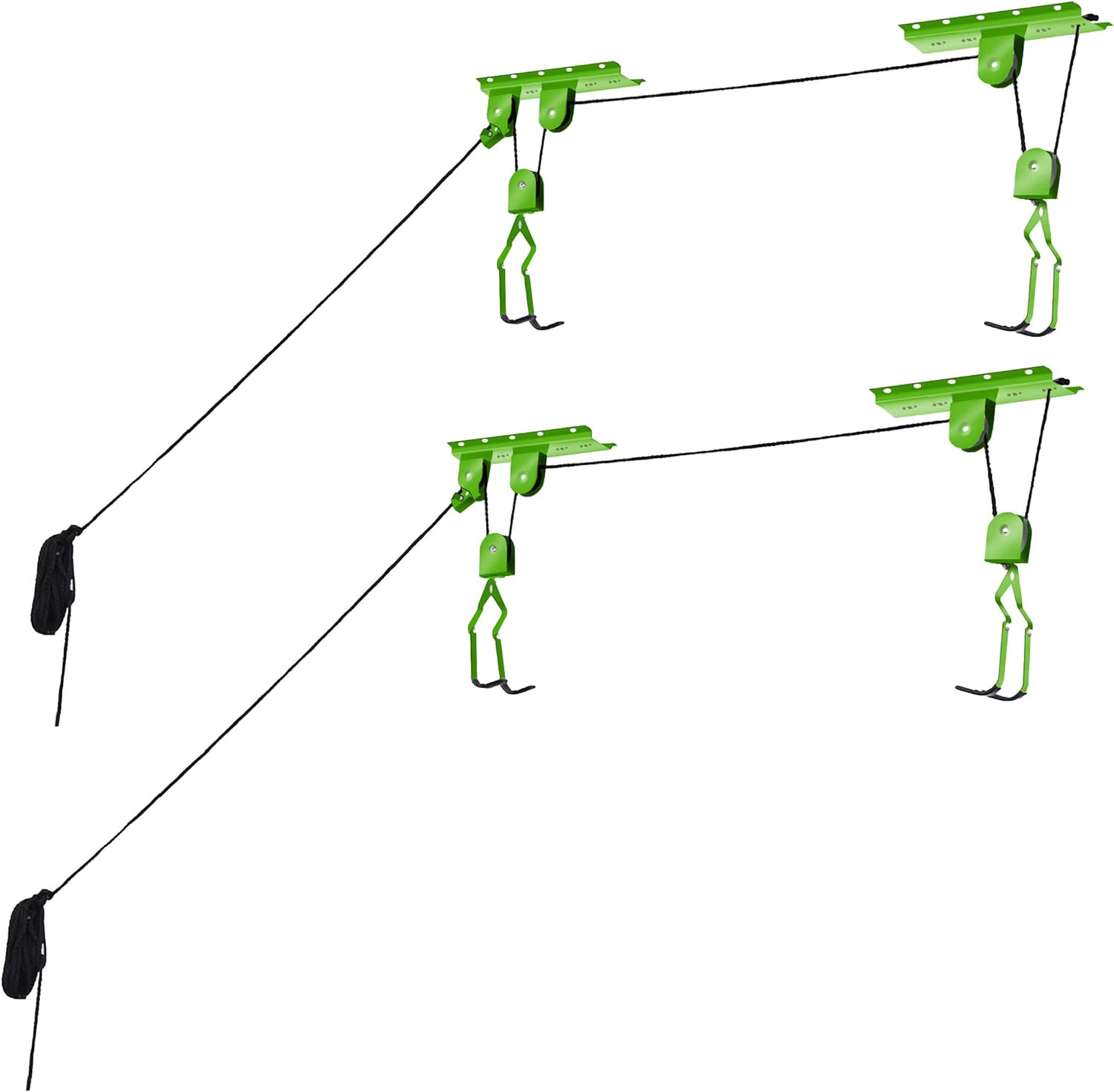 Bike Hanger Set - Set of 2 Overhead Pulley System Bike Hangers for Garage or Shed with 100lb Capacity for Bicycles or Ladders by Rad Sportz (Green)