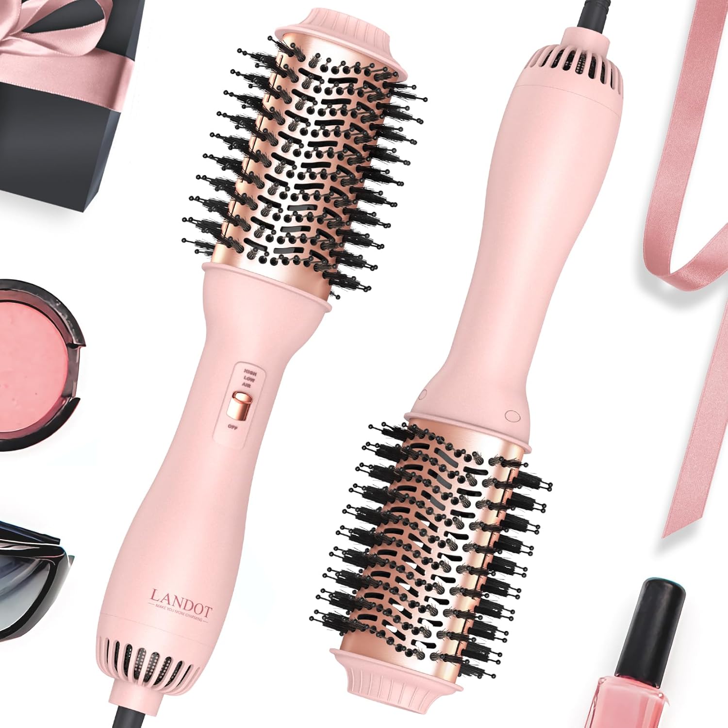 LANDOT Hot Hair Blow Dryer Brush: One-Step HairDryer Styler and Volumizer 4 in 1 for Drying Straightening Curling Volumizing Hair - Upgraded PLUS 2.0 Hot Air Brush Fight Frizz and Add Volume