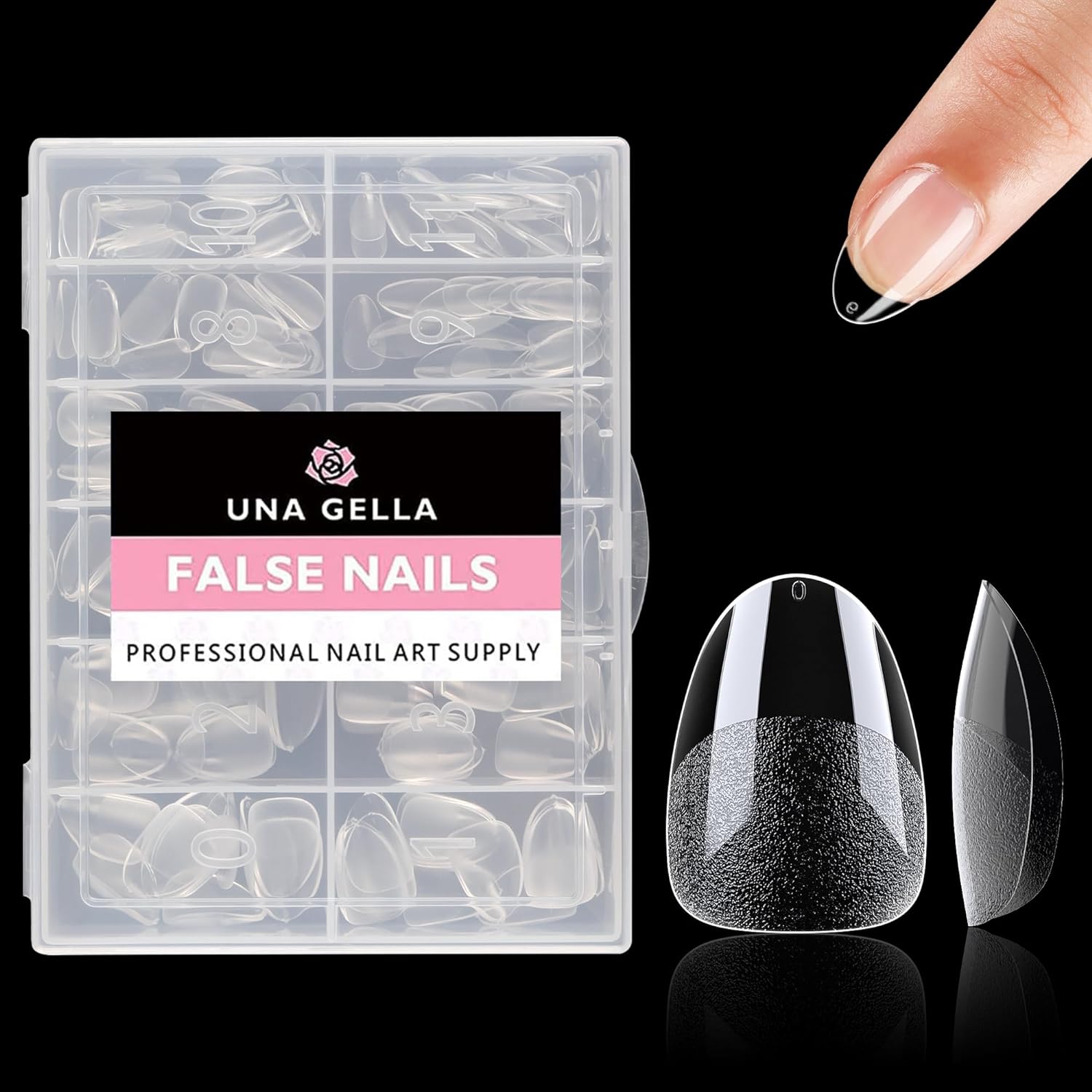 UNA GELLA Extra Short Almond Nail Tips Full Cover 504PCS Gel x Nail Tips Short Almond Shaped Nails Tips Soft Gelly Gel Clear Fake Nails Tip for Acrylic Nail Tip Soak Off Home DIY Salon Nails 12 Sizes