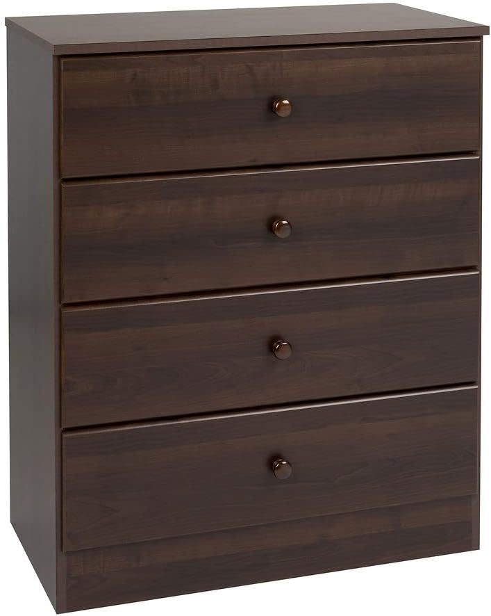 Prepac Astrid Simplistic 4-Drawer Dresser for Bedroom, Functional Bedroom Dresser Chest of Drawers 16 D x 30 W x 36.25 H, Espresso, EDBR-0401-1