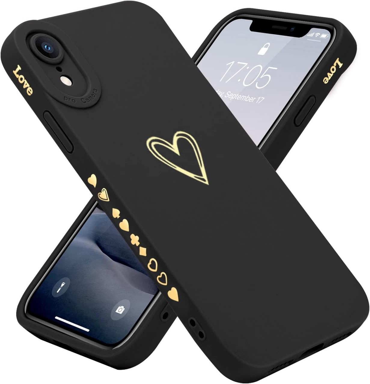 Teageo Compatible with iPhone Xr Case 6.1 inch for Women Girls, Cute Luxury Love Heart [Soft Anti-Scratch Full Camera Lens Protective Cover] Silicone Girly ShockProof Phone Case for iPhone Xr-Black