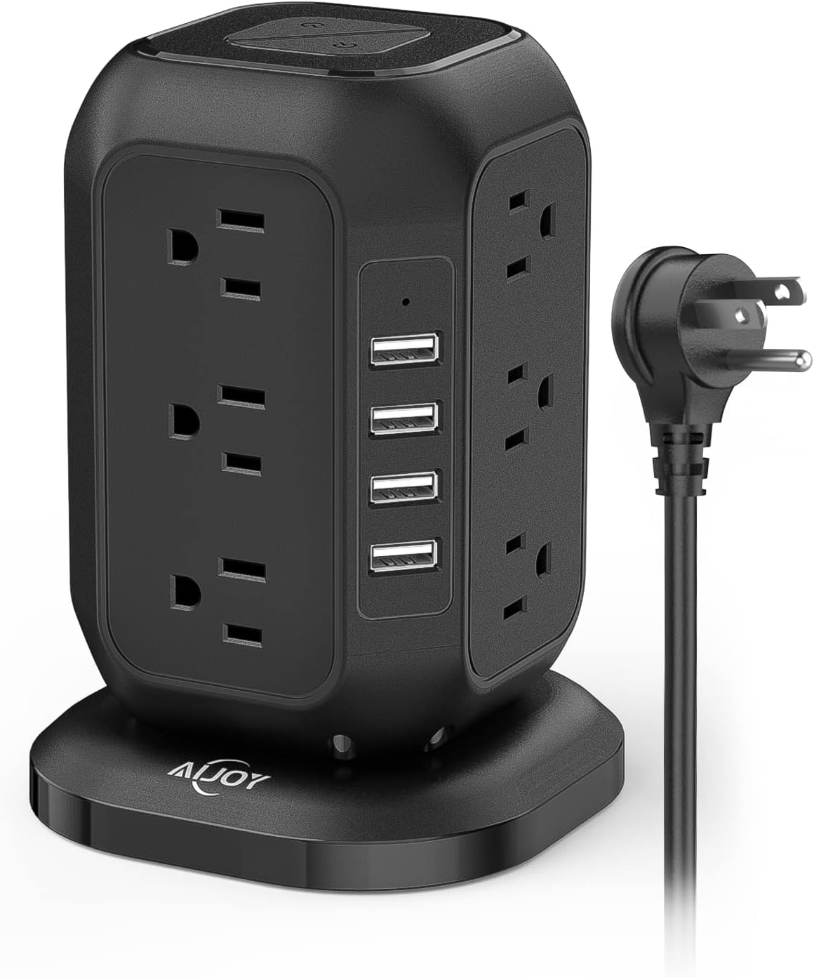 Power Strip Tower with USB Ports-AiJoy Surge Protector with 12 AC Outlet and 4 USB Ports, 10 Feet Extension Cord, USB Charging Station with Overload Protection