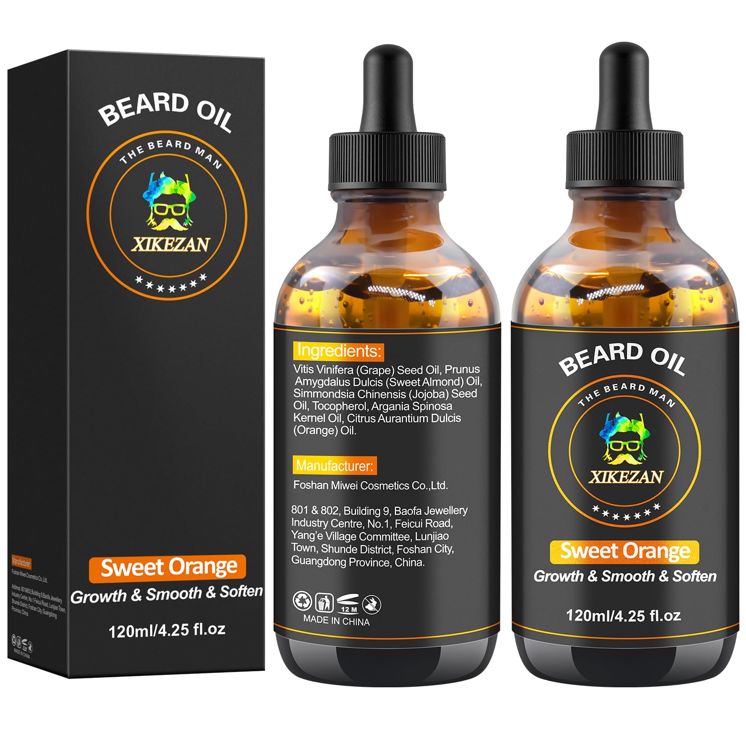 Beard Oil,120ml/4.25fl.oz Large Volume Beard Growth Oil for Men Promote Beard Growth,Leave in Conditioner Beard Care Natural Sweet Orange Scent Mustaches Growth Soften Strength,Gifts for Men Him Dad