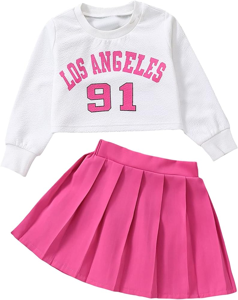 SOLY HUX Toddler Girl's Clothes Cute 2 Piece Outfits Long Sleeve Sweatshirt Crop Tops and Pleated Skirt Set