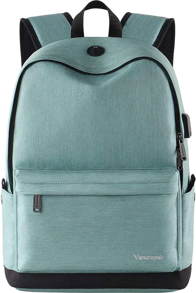 Vancropak Water Resistant Backpack for College 17inch Laptop Compartment,College Back Pack with USB Charging Port,Rucksack Canvas Backpack for Women Storage Notebook Travel Hiking Daypack,Cyan