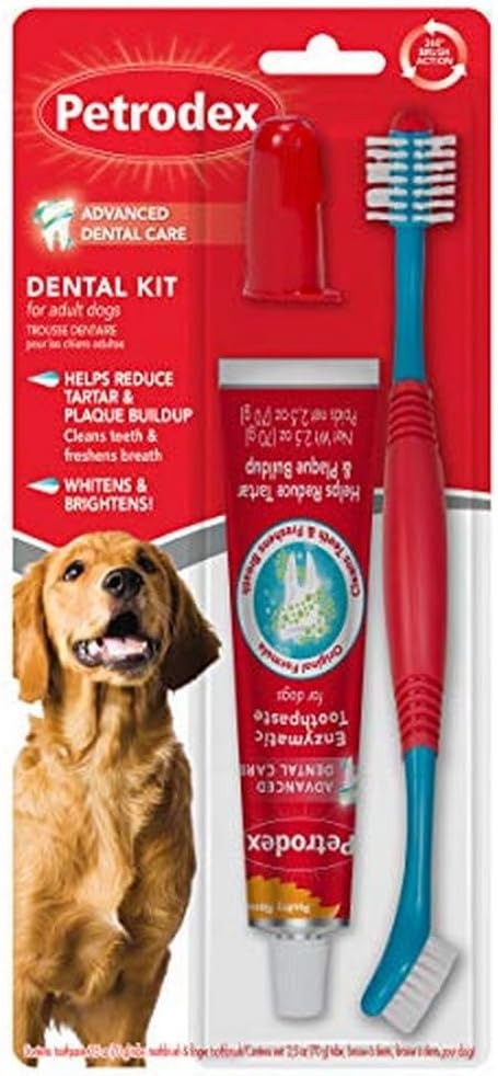 Petrodex Dental Care Kit for Dogs and Puppies, Cleans Teeth and Fights Bad Breath, Reduces Plaque and Tartar Formation, Enzymatic Tooth Brushing Kit, Poultry Flavor, 2.5oz Toothpaste   Toothbrush