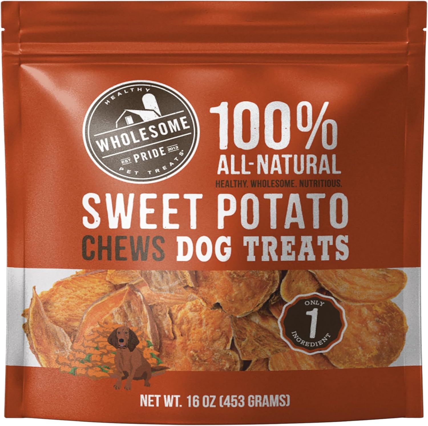 Wholesome Pride Sweet Potato Chews 100% All-Natural Single Ingredient Dog Treats, 16 oz