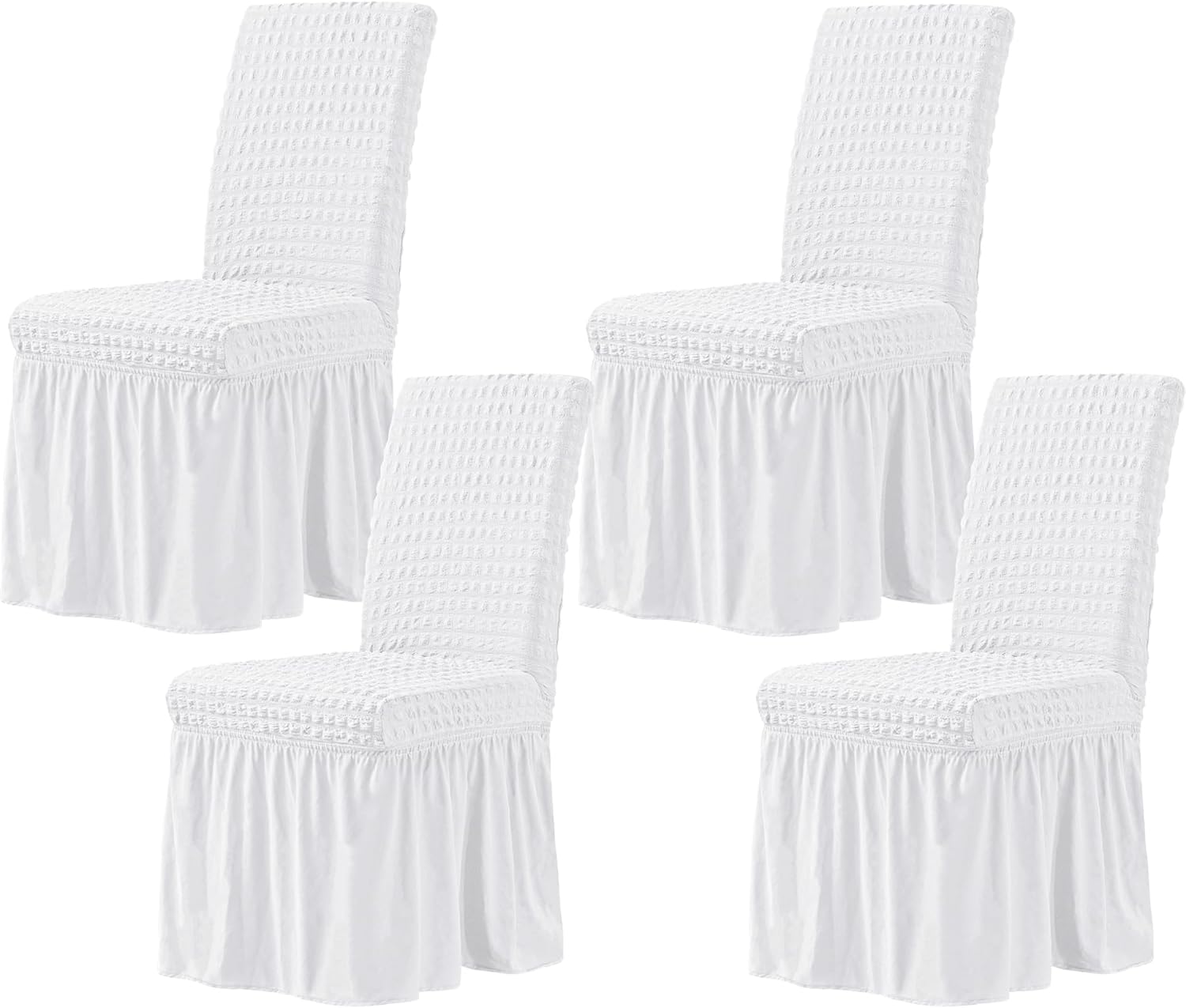 CHUN YI White Chair Covers for Dining Room Set of 4, Universal Stretch Dining Room Chair Covers with Skirt, Removable Parsons Chair Slipcover for Kitchen Wedding Party Banquet