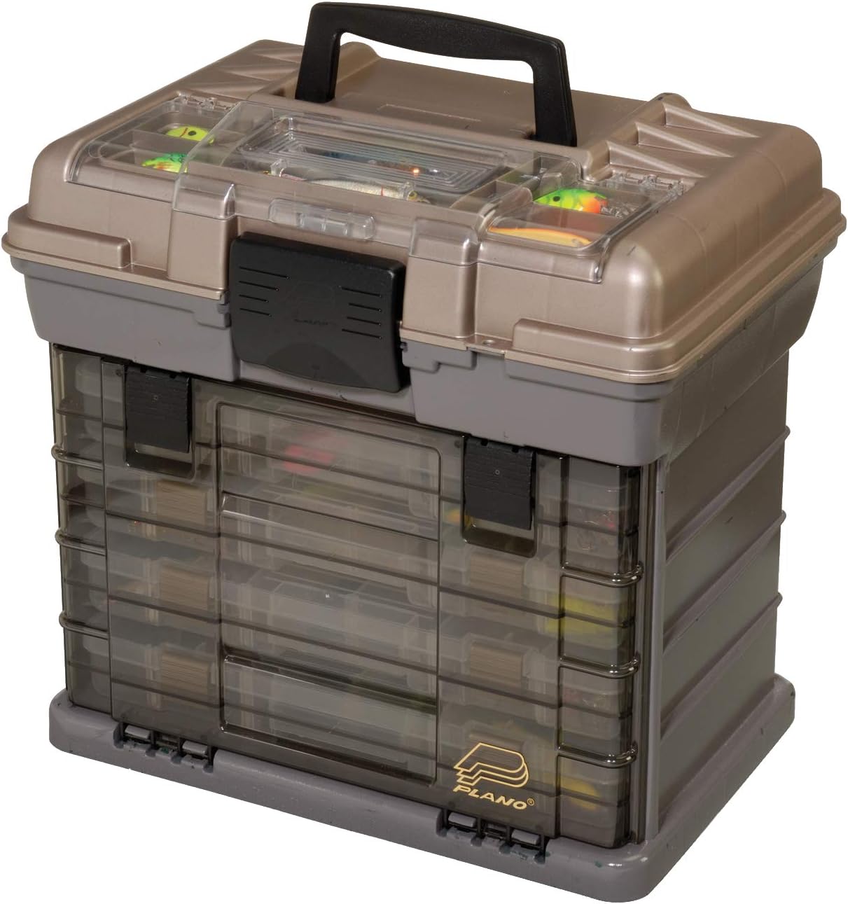 Plano Guide Series StowAway 4-By Rack System Tackle Box, Holds 4 3700 Utility Tackle Boxes, Quick-Access Top Storage with DuraView Lid, Durable Construction, Flexible, Adaptable Fishing Box