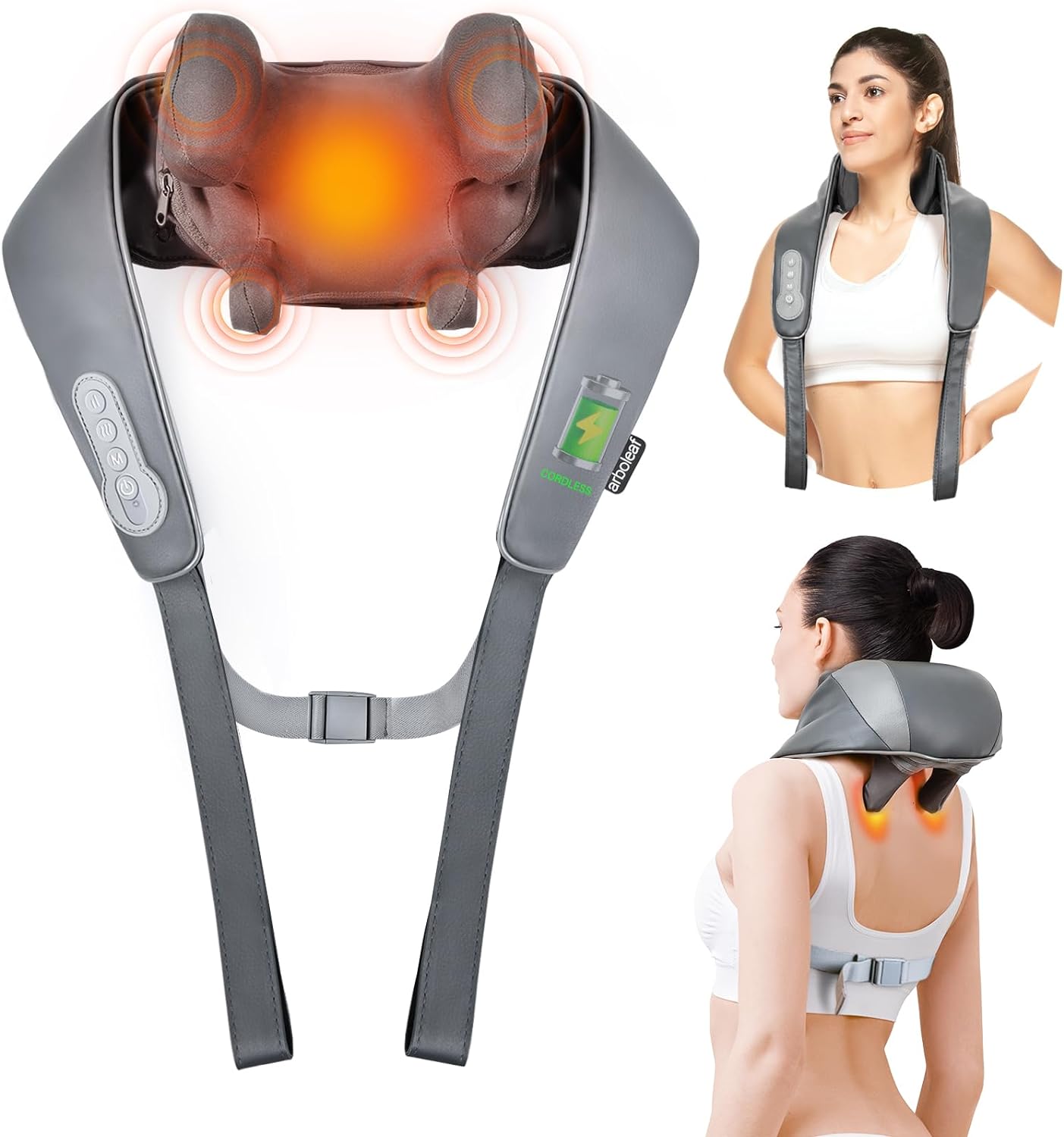 arboleaf Neck Massager for Pain Relief Deep Tissue Shiatsu Shoulder Massager with Heat Cordless 6D Kneading Massager for Neck, Shoulder, Leg, Gift for Mom Dad