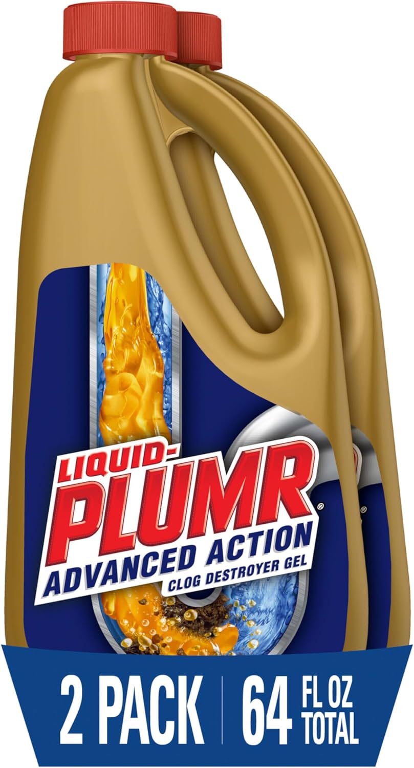 Liquid-Plumr Advanced Action Clog Destroyer Gel, Works on Multiple Clog Types, Hair Clog Remover That Deodorizes and Freshens, Safe for All Septic Systems and Pipes, 2 Bottles, 32 fl. oz. Bottle