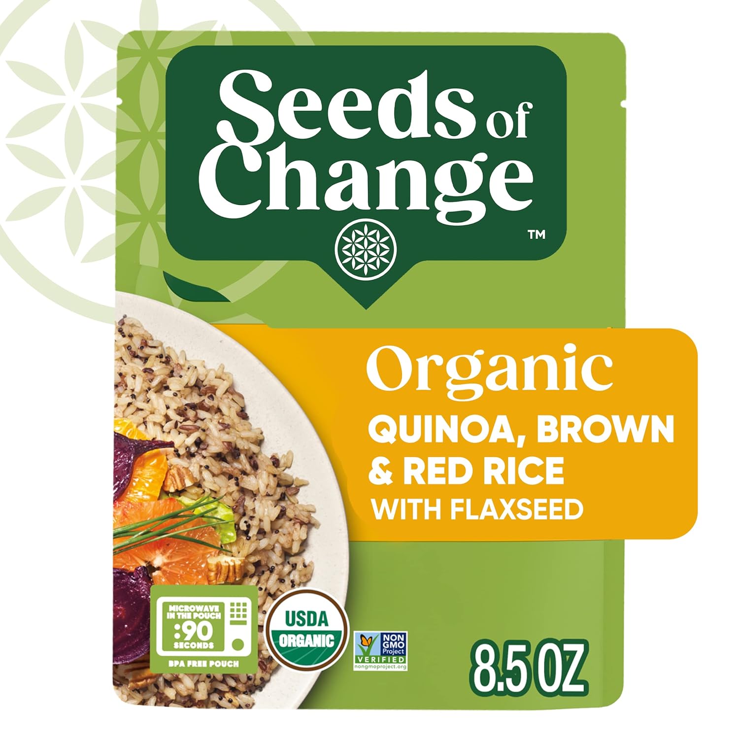 SEEDS OF CHANGE Organic Quinoa, Brown &amp; Red Rice with Flaxseed, Microwaveable Ready to Heat, 8.5 Ounces (Pack of 6)