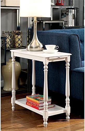 Home Square Slade Wood End Table with Tray in White (Set of 2)