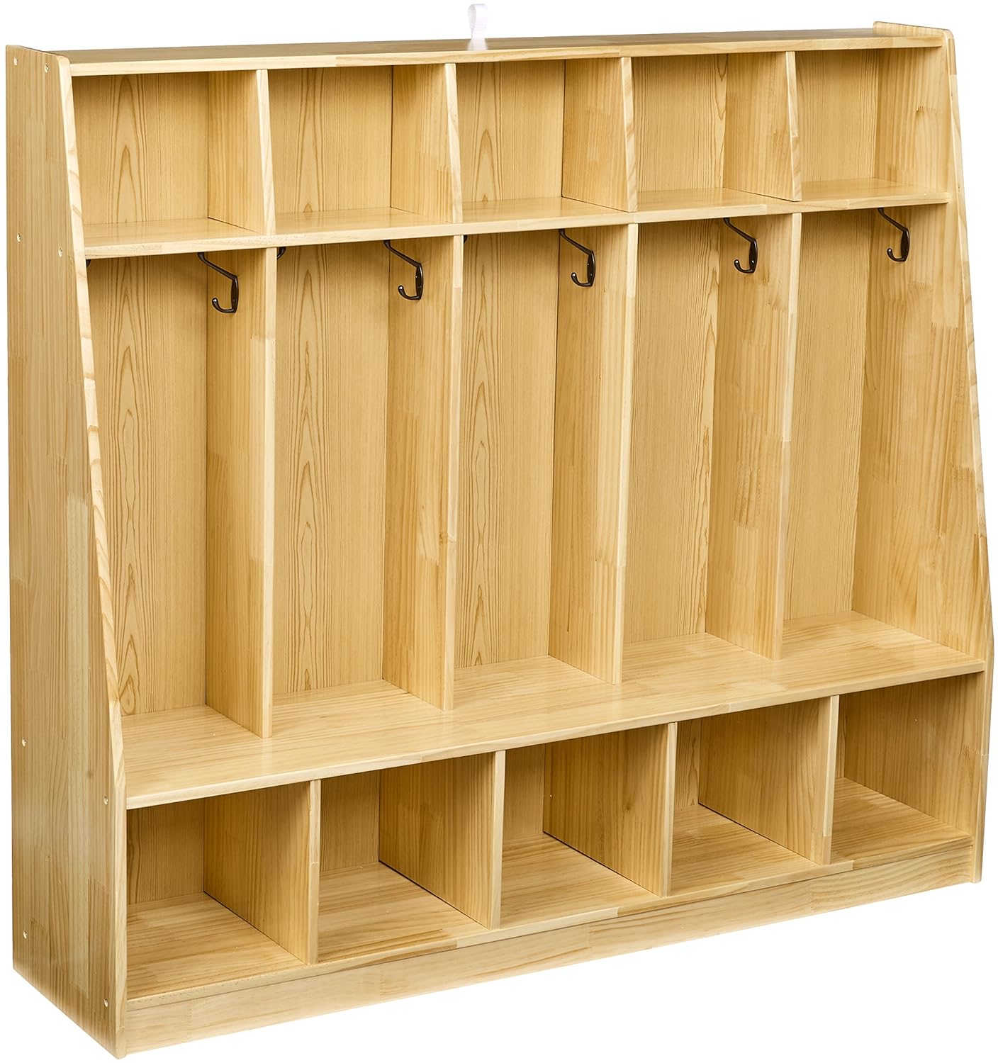 Amazon Basics Coat Locker, 5-Section with Bench, 13D x 54W x 48H, Natural-Pine Finish