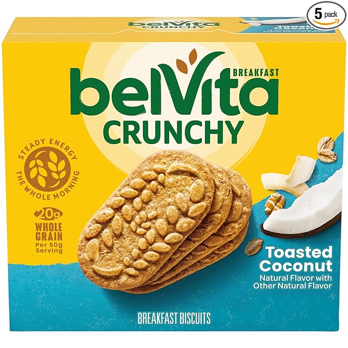 belVita Toasted Coconut Breakfast Biscuits, 5 Packs (4 Biscuits Per Pack)