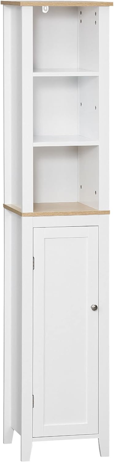 kleankin Bathroom Storage Cabinet with 3 Tier Adjustable Shelf Storage, Linen Tower Enclosed Cabinet for Anti-Toppling Design, White