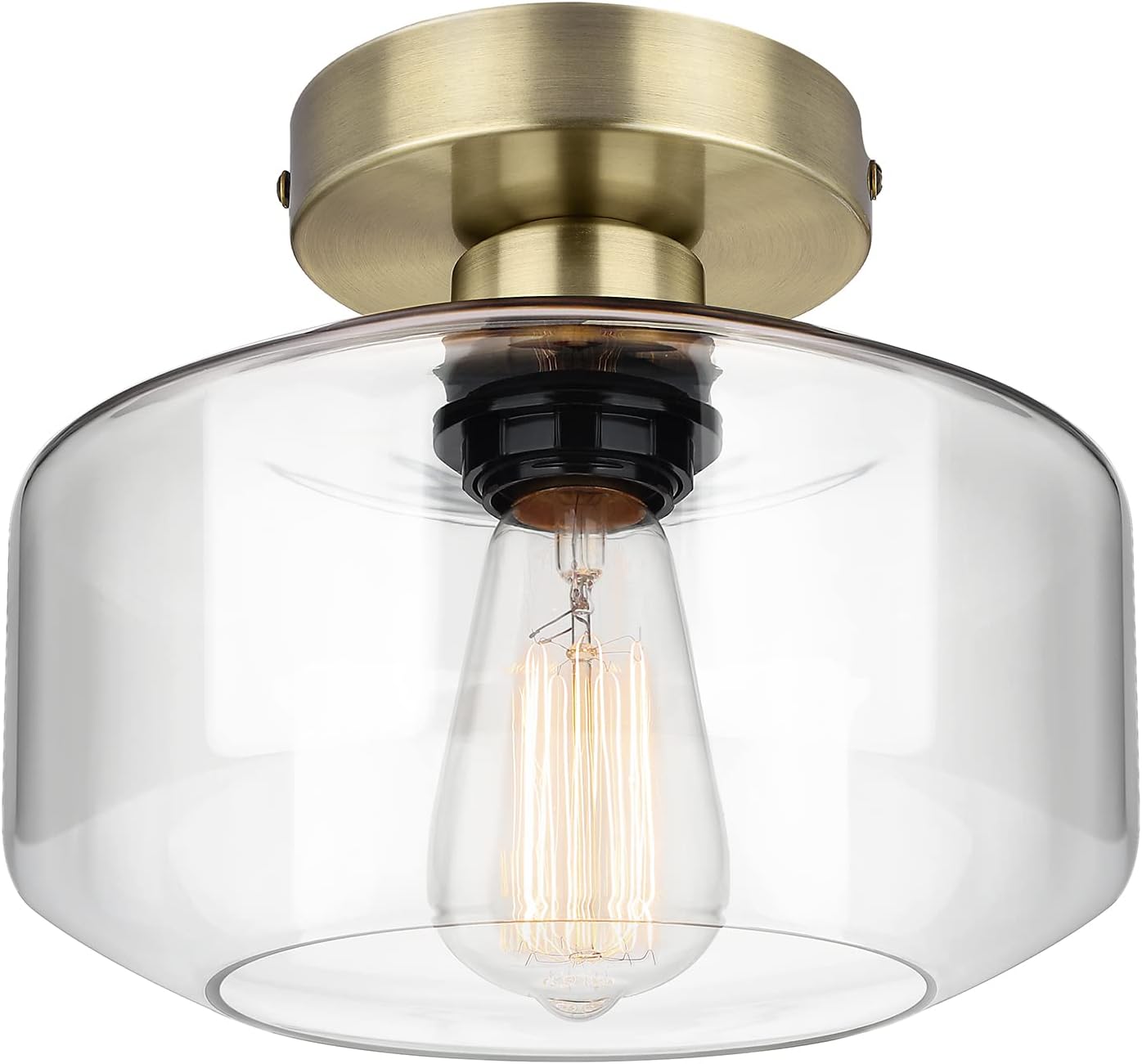 MAXvolador Industrial Semi Flush Mount Ceiling Light Brass, Clear Glass Pendant Lamp Shade, Farmhouse Lighting Hallway, Vintage Hanging Light Fixture