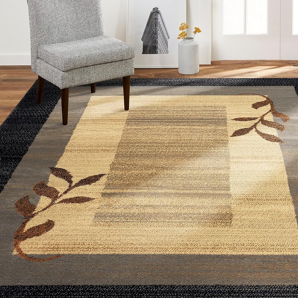 Home Dynamix Royalty Clover Contemporary Geometric Border Area Rug, Black/Blue, 5'2"x7'2"