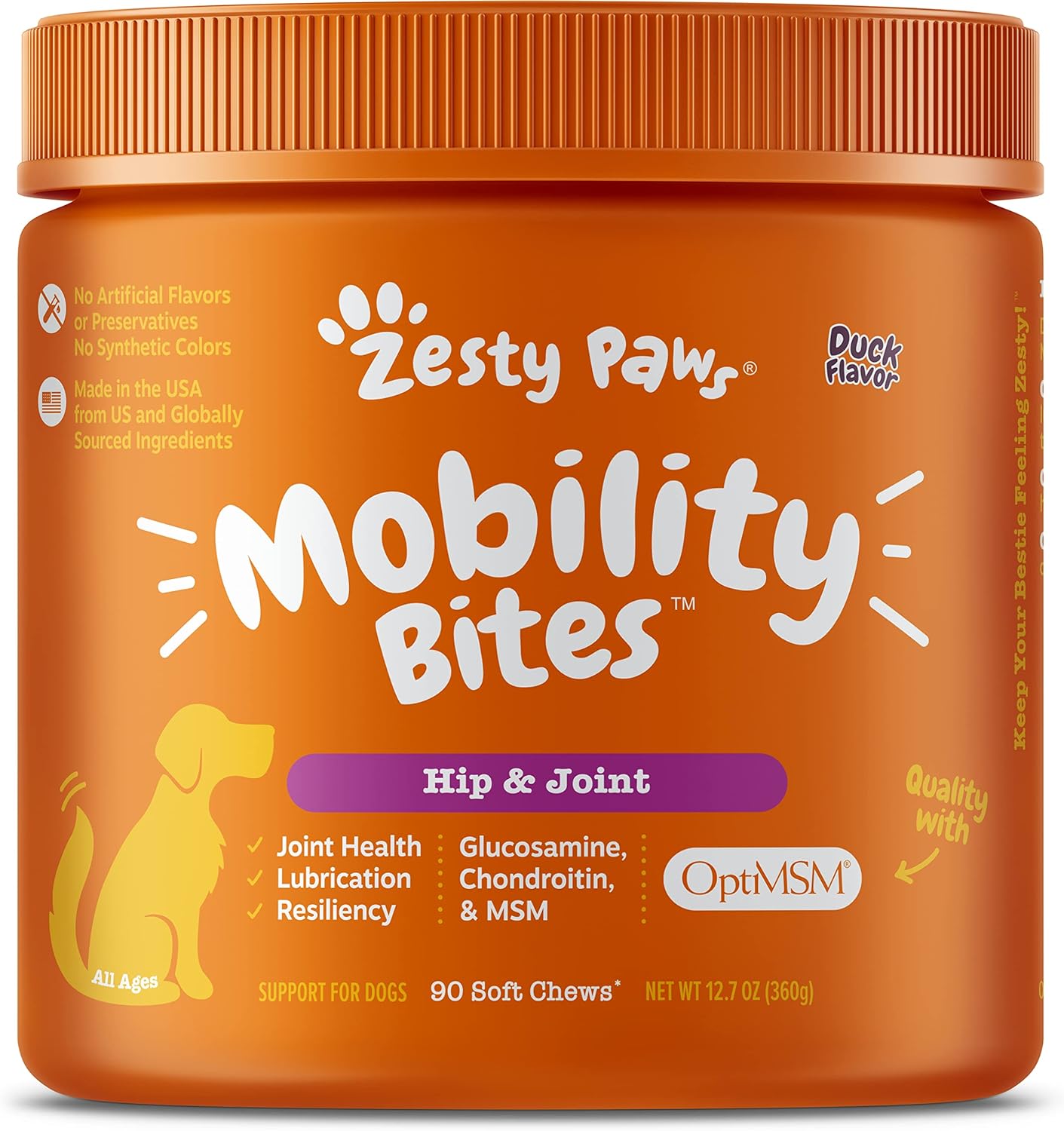 Zesty Paws Mobility Bites Dog Joint Supplement - Hip and Joint Chews - Pet Products with Glucosamine, Chondroitin, & MSM   Vitamins C and E for Dog Joint Relief - Duck - 90 Count