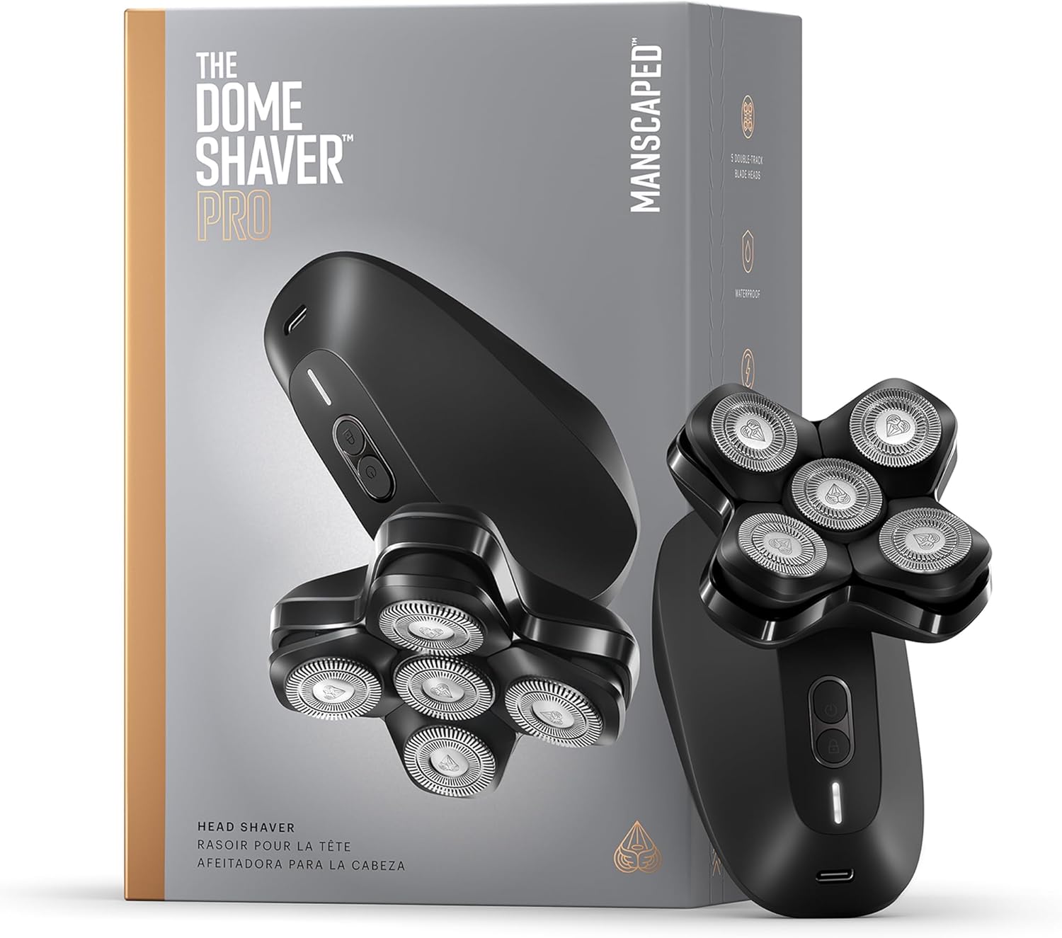 MANSCAPED The Dome Shaver PRO Head Shaver for Bald Men  Five Rotary Blade Design with SkinSafe & FlexAdjust Technology, Waterproof, USB-C & Wireless Charging Compatible with Travel Lock