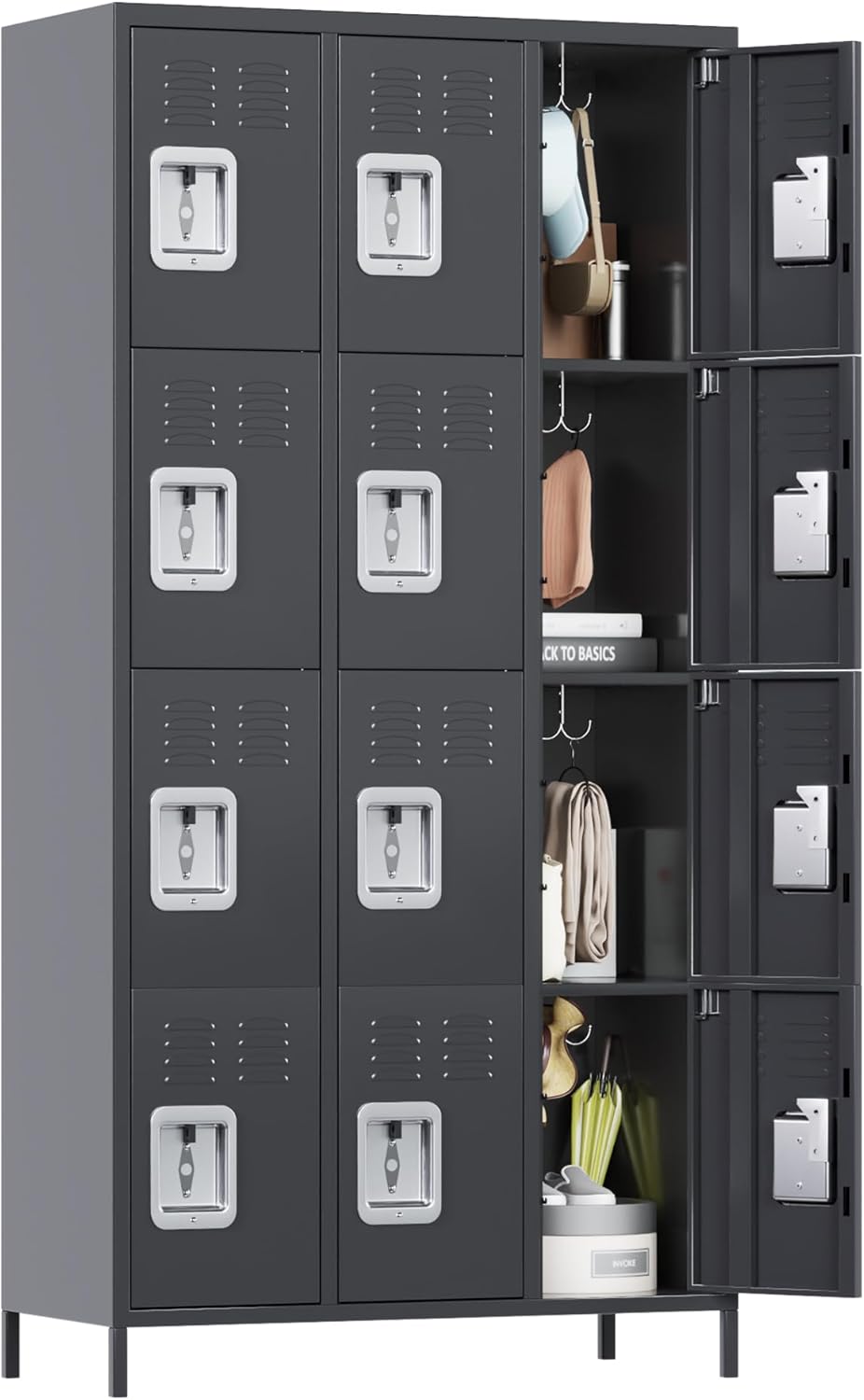 Metal Locker Storage Cabinet, Lockers Cabinet for Employees with Lock and 12 Doors,Steel Storage Locker Cabinet for School Office Gym Bedroom,Assembly Required (12 Door-Dark Grey)