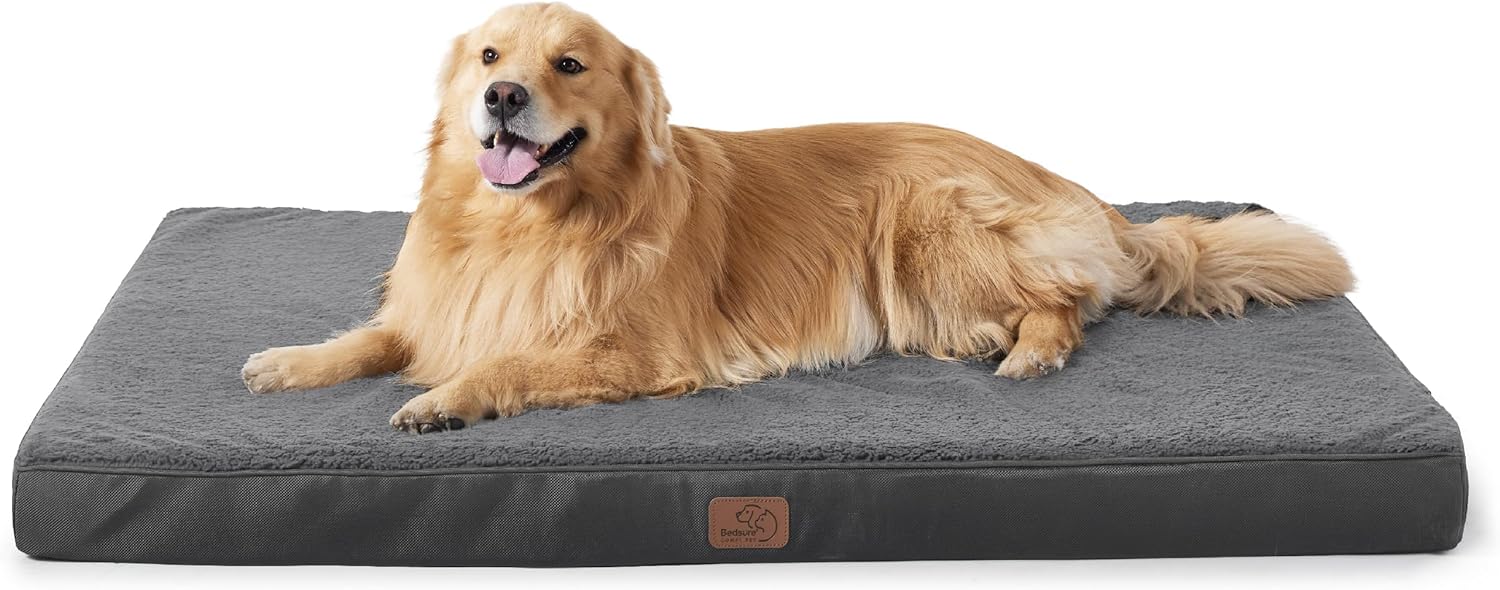 Bedsure Extra Large Dog Bed - XL Orthopedic Dog Beds with Removable Washable Cover, Egg Crate Foam Pet Bed Mat, Suitable for Dogs Up to 100lbs, Dark Grey