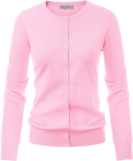 GRACE KARIN Women' Long Sleeve Button Down Crew Neck Classic Sweater Knit Cardigan