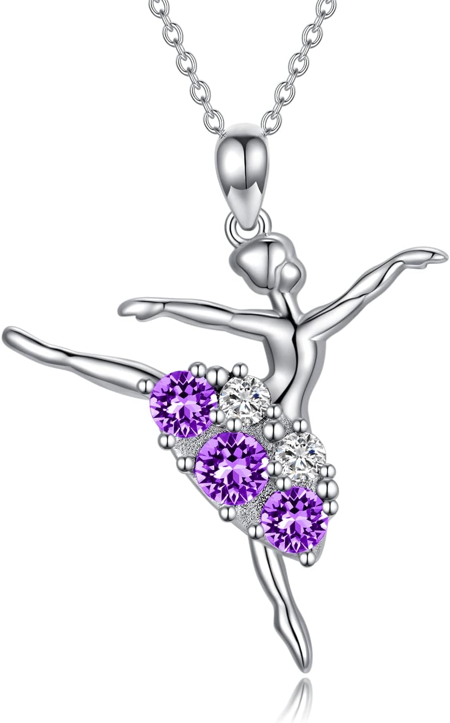 AOBOCO Ballerina Necklace 925 Sterling Silver Dancer Pendant Embellished with Birthstone Crystals from Austria, Ballet Recital Themed Dancer Gifts for Women