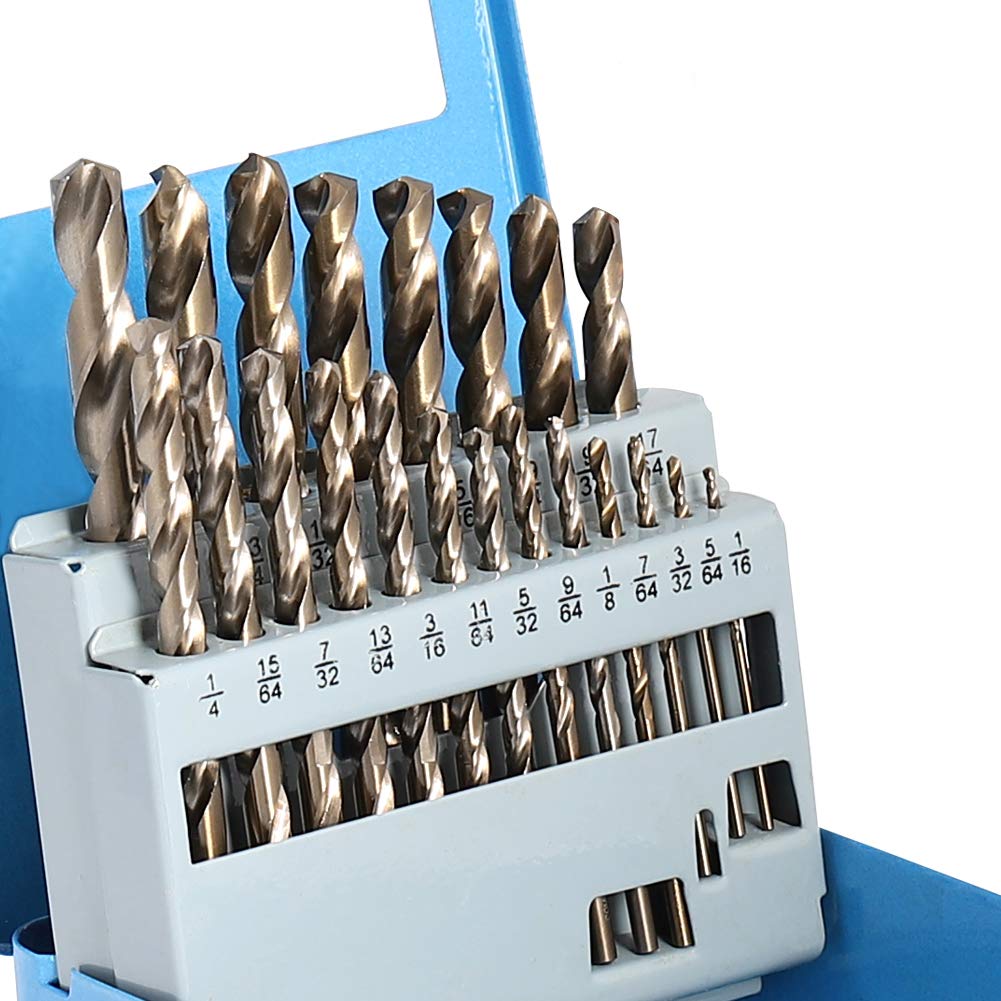 COMOWARE Cobalt Drill Bit Set- 21Pcs M35 High Speed Steel Twist Jobber Length for Hardened Metal, Stainless Steel, Cast Iron and Wood Plastic with Metal Indexed Storage Case, 1/16-3/8