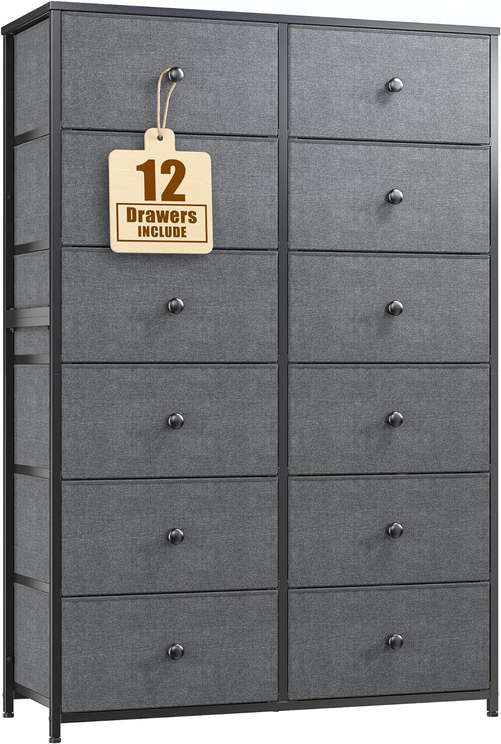 EnHomee+Tall+Dresser+for+Bedroom%2c+12+Drawer+Dresser+for+Bedroom%2c+Fabric+Dresser+%26+Chest+of+Drawers+for+Bedroom+Dressers+with+12+Large+Drawers+for+Closet+Living+Room+Entryway%2c+Grey%2c34.6%22Dx11.8%22Wx52.3%22H