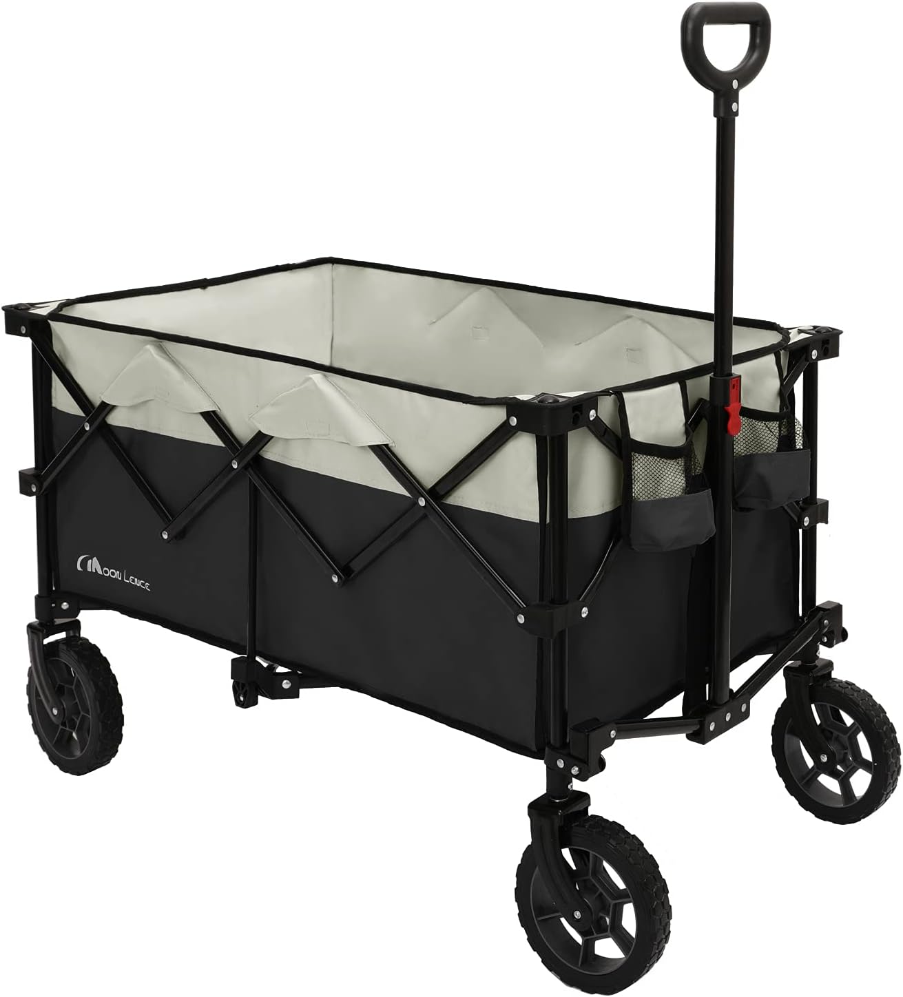 Moon Lence Collapsible Folding Wagon Cart Heavy Duty Folding Garden Portable Hand Cart with All-Terrain Beach Wheels, Adjustable Handle & Drink Holders (Black)