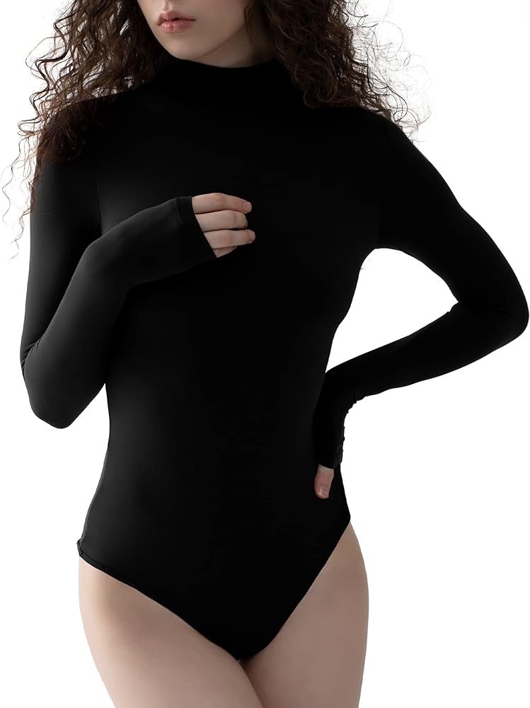 PUMIEY Women&#39;s Long Sleeve Bodysuit Mock Turtle Neck Body Suits Going Out Tops Sharp Collection