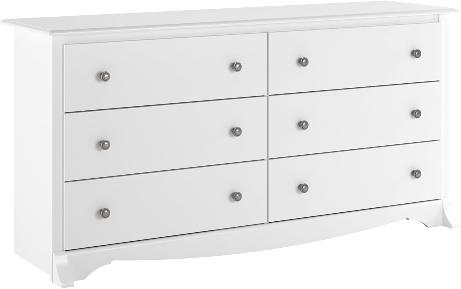 Prepac Monterey Bedroom Furniture: White Double Dresser for Bedroom, 6-Drawer Wide Chest of Drawers, Traditional Bedroom Dresser, WDC-6330-V, 59W x 17.5D x 29H