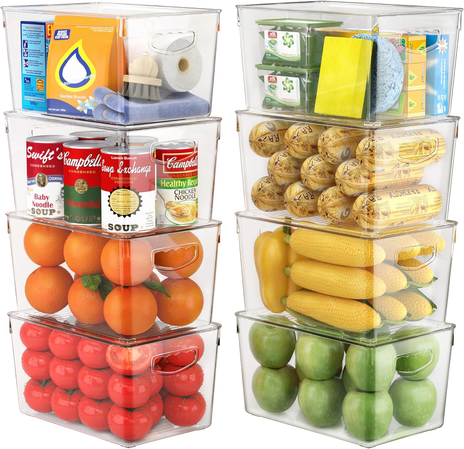 8 Pack Clear Storage Bins with Lids Stackable, Large Plastic Storage Bins with Handle for Pantry Organization and Storage, Perfect Containers for Fridge Organizer, Freezer, Kitchen, Cabinets, Bathroom