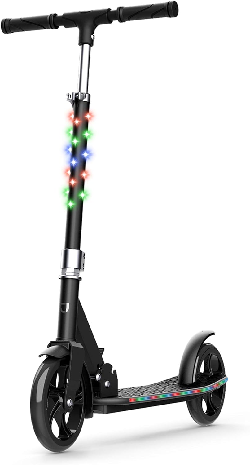 Jetson Jupiter Jumbo Teen 2-Wheel Kick Scooter, Includes LED Lights on Stem And Deck, 7 Preprogrammed Light Patterns, Sturdy Wide Deck, Rear Brake, Easy-Folding Mechanism, Ages 8  Black