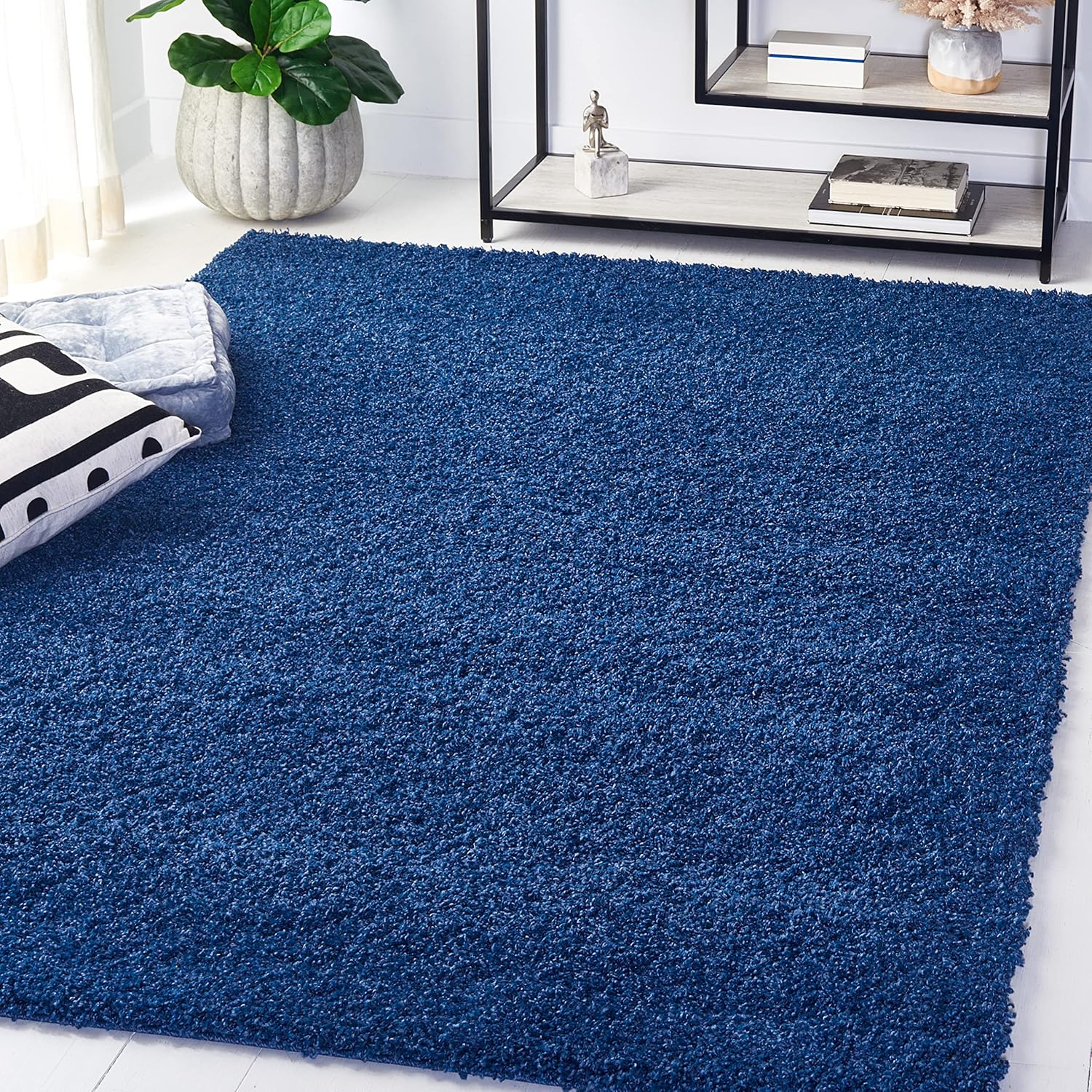 SAFAVIEH Laguna Shag Collection Area Rug - 5'3 x 7'6, Blue, Solid Design, Non-Shedding & Easy Care, 2-inch Thick Ideal for High Traffic Areas in Living Room, Bedroom (SGL303K)