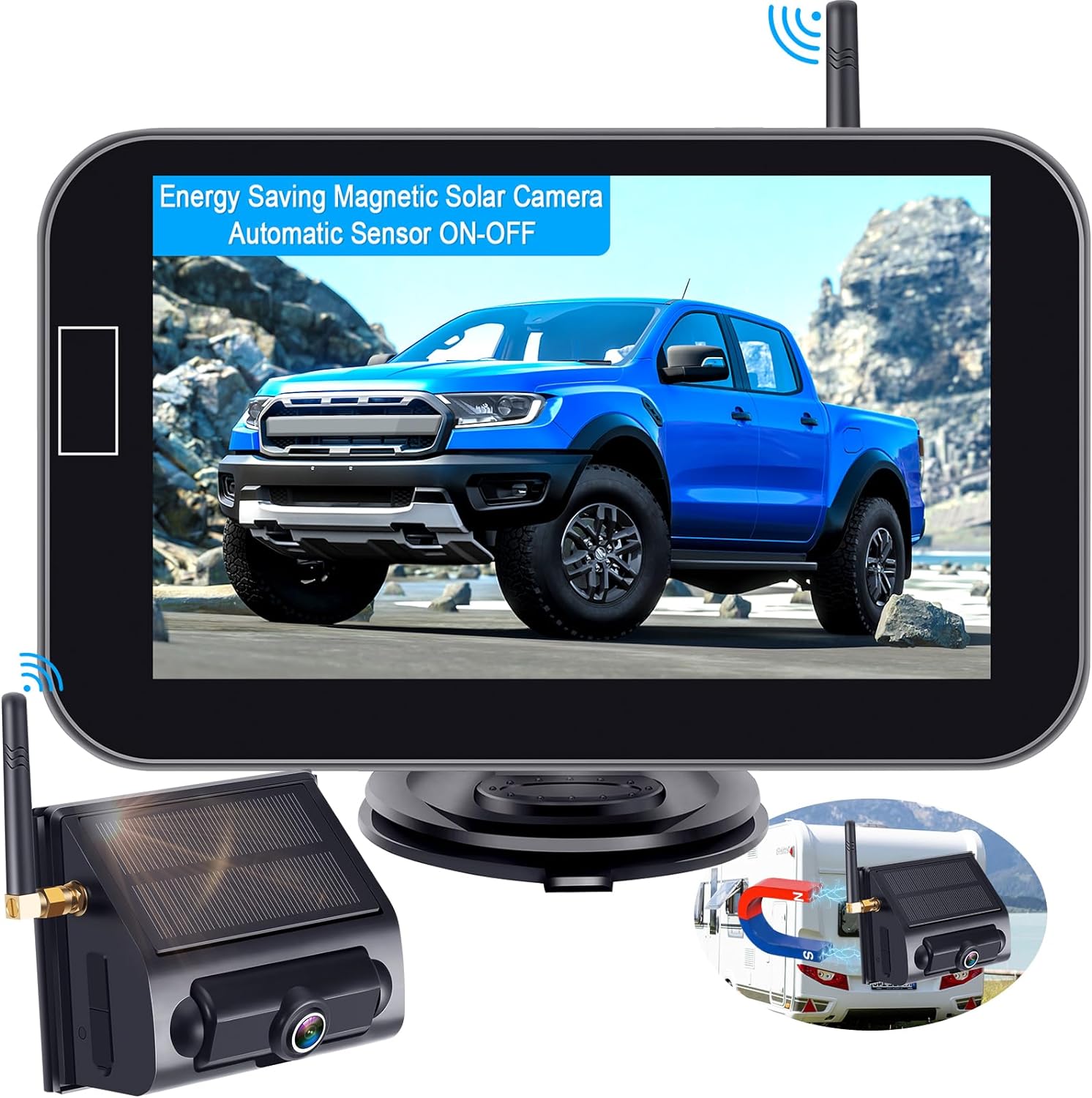 Magnetic Backup Camera Wireless Solar: Energy Saving Rechargeable Trailer Hitch Camera Easy Install No Wiring-Drilling Automatic Sensor on/off HD 1080P 5" Monitor for Truck Car SUV RV LeeKooLuu LK14