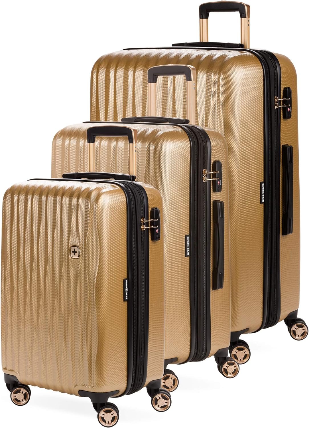 SwissGear 7272 Energie Expandable Hardside Luggage with Spinner Wheels and TSA Lock, Gold, 3-Piece Set (19/24/27)