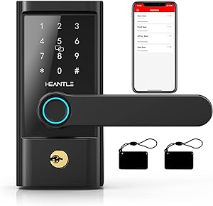 Keyless Entry Door Lock, HEANTLE Smart Lock Fingerprint Door Lock with Lever Electronic Smart Locks for Front Door Touchscreen Keypads Door Lock Automatic Lock Compatible with Alexa Google Home Black