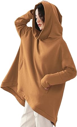 YESNO Women Fleeced Pullover Hoodies Casual Loose Oversized Sweatshirt Cloak Outerwear with Pockets WQ4