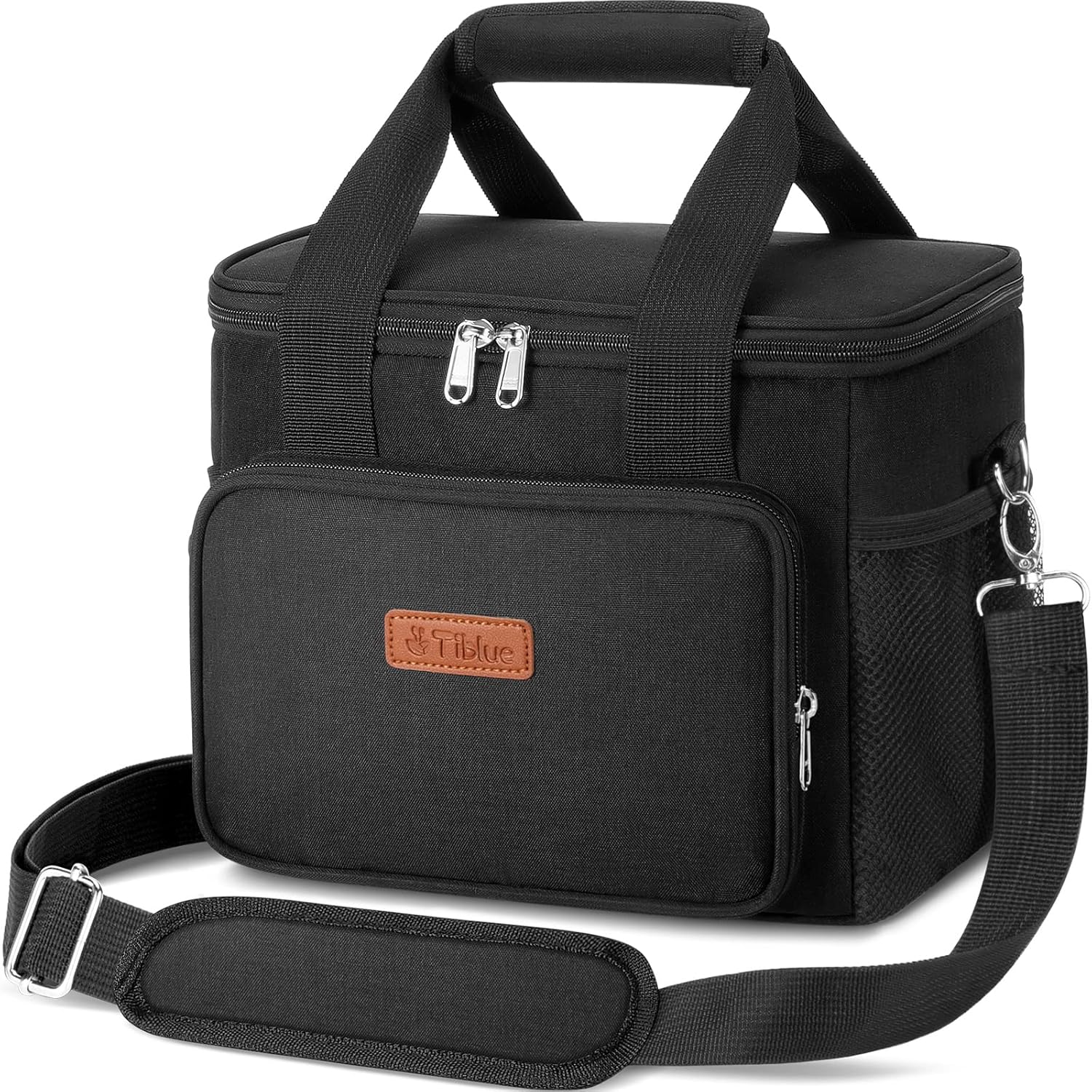 Tiblue Insulated Reusable Lunch Box for Office Work School Picnic Beach, Leakproof Freezable Cooler Bag with Adjustable Shoulder Strap (Medium, Midnight Black)