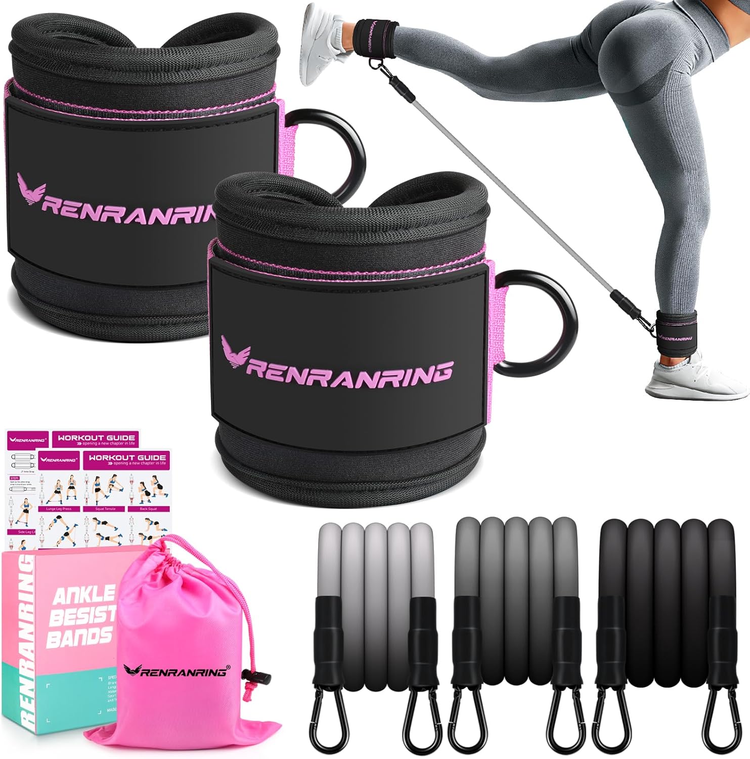 Ankle Resistance Bands, Ankle Bands for Working Out with Cuffs, Ankle Resistance Band, Glutes Workout Equipment, Butt Exercise Equipment for Women Legs and Glutes