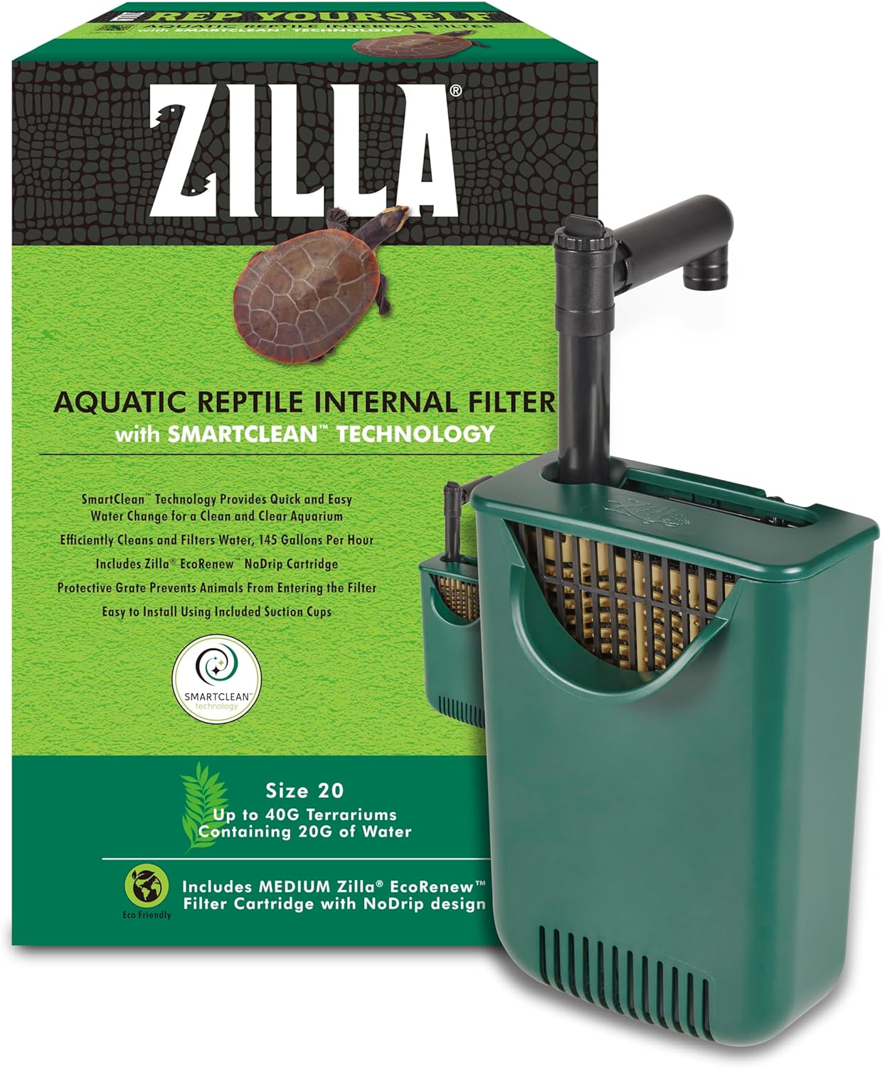 Zilla Aquatic Reptile Internal Filter with SmartClean Technology, for Turtles and Aquatic Reptiles, Medium