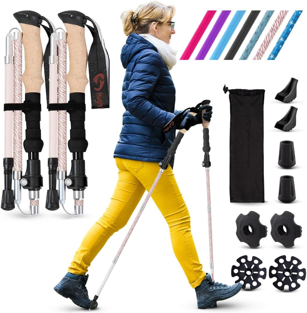 Walking Sticks for Women - 14.5 Foldable Hiking Poles for Backpacking, Exercising and Traveling, Set of 2 Aluminum Nordic Collapsible Trekking Poles